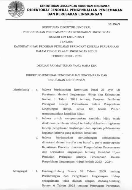 SK 159 Kandidat Hijau PROPER 2024