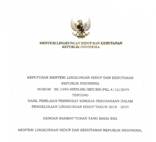 SK MENLHK NOMOR 1049 Tahun 2019 lengkap